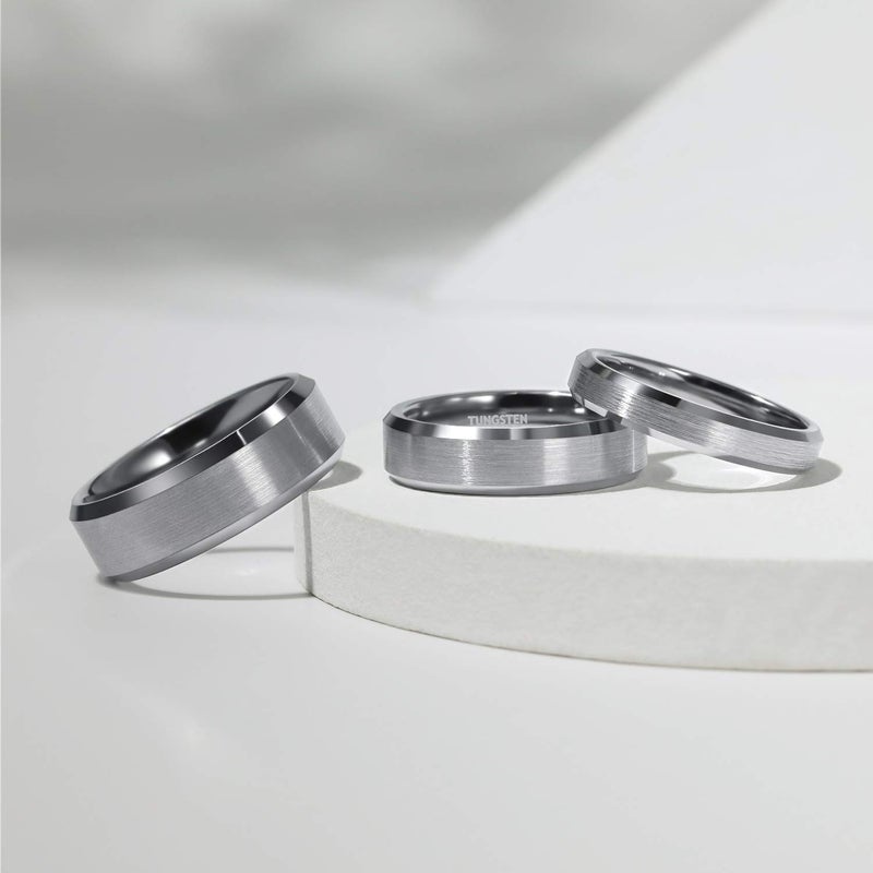 TRUMIUM 6mm Tungsten Rings White Silver Plated for Men Women Wedding Band Brush Beveled Edge Size 8.5 - Image 4